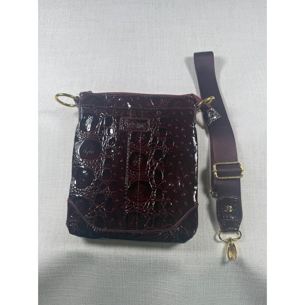 Kristine Burgundy Faux Croc Crossbody Bag Gold Hardware Adjustable Strap